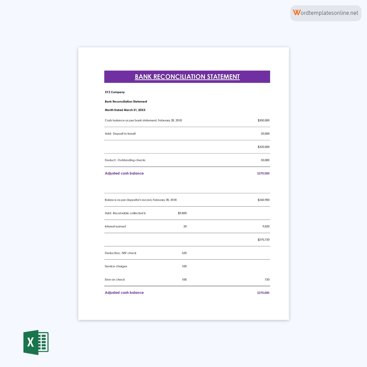 bank reconciliation template excel free download