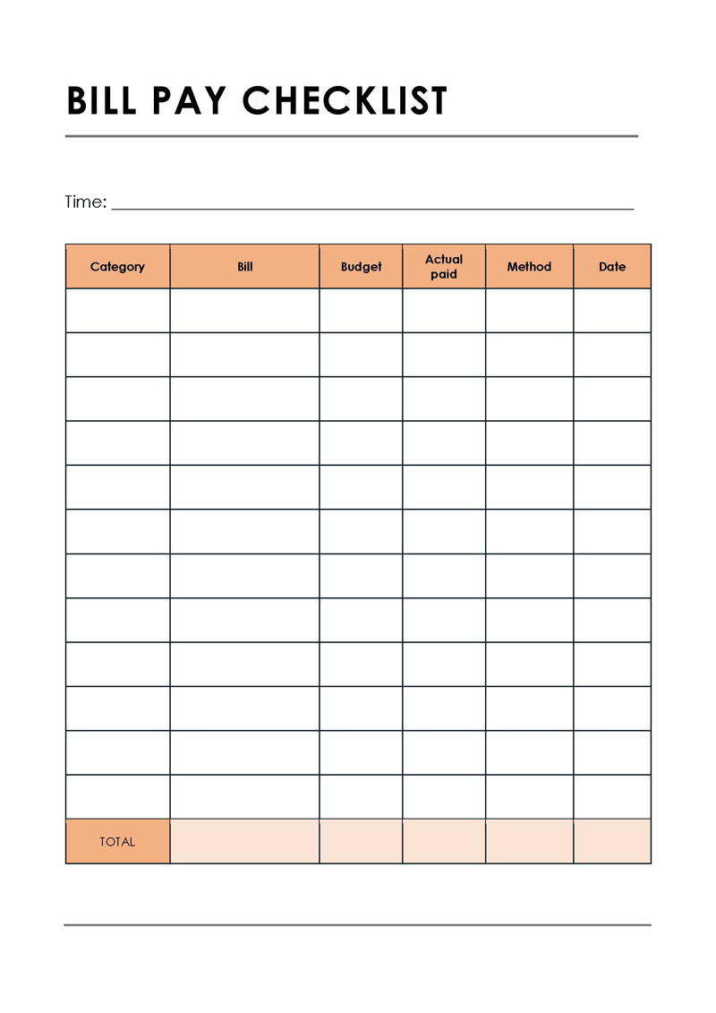 Free Printable Bill Payment Checklist 04 as Word File