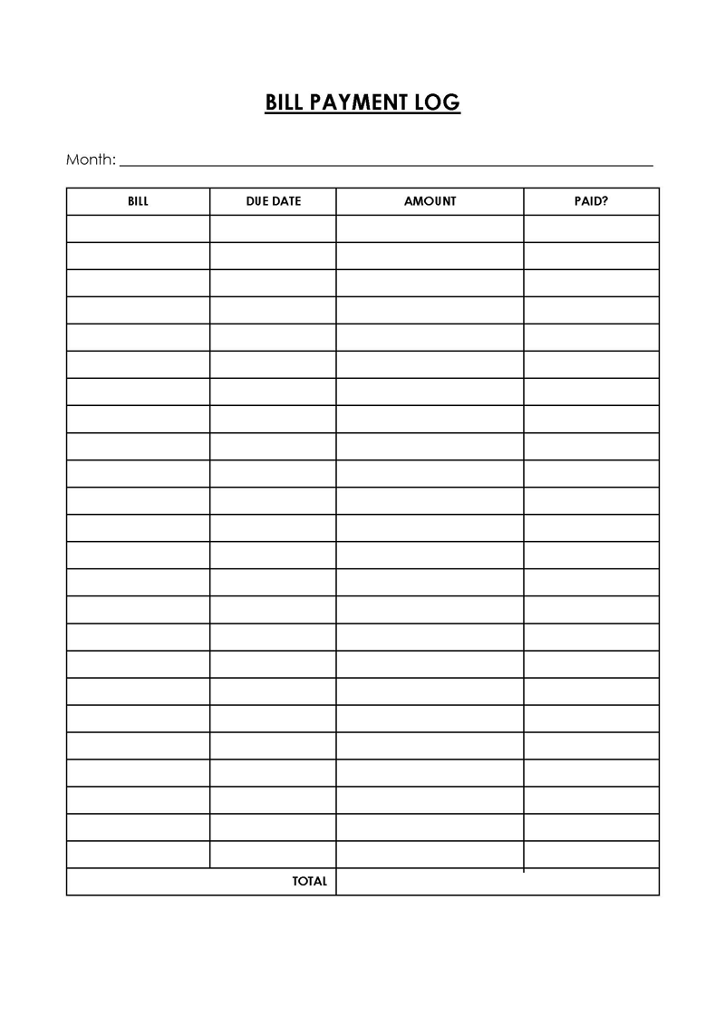 monthly bill organizer template excel free