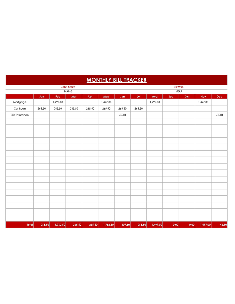 Free Customizable Monthly Bill Tracker Checklist 03 in Excel Format
