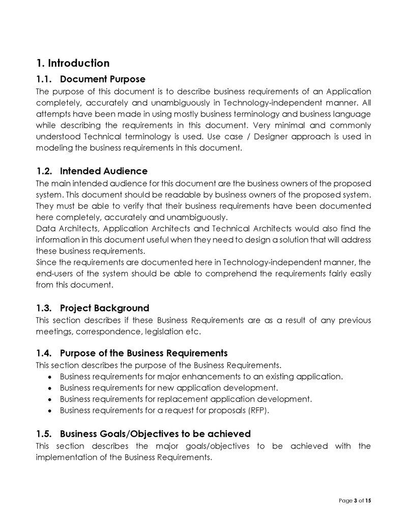 Free Printable Business Requirements Document Complete Requirements Sample 01 as Word File
