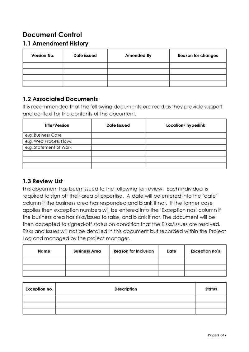 Great Printable Business Requirements Document Document Control Sample for Word Format