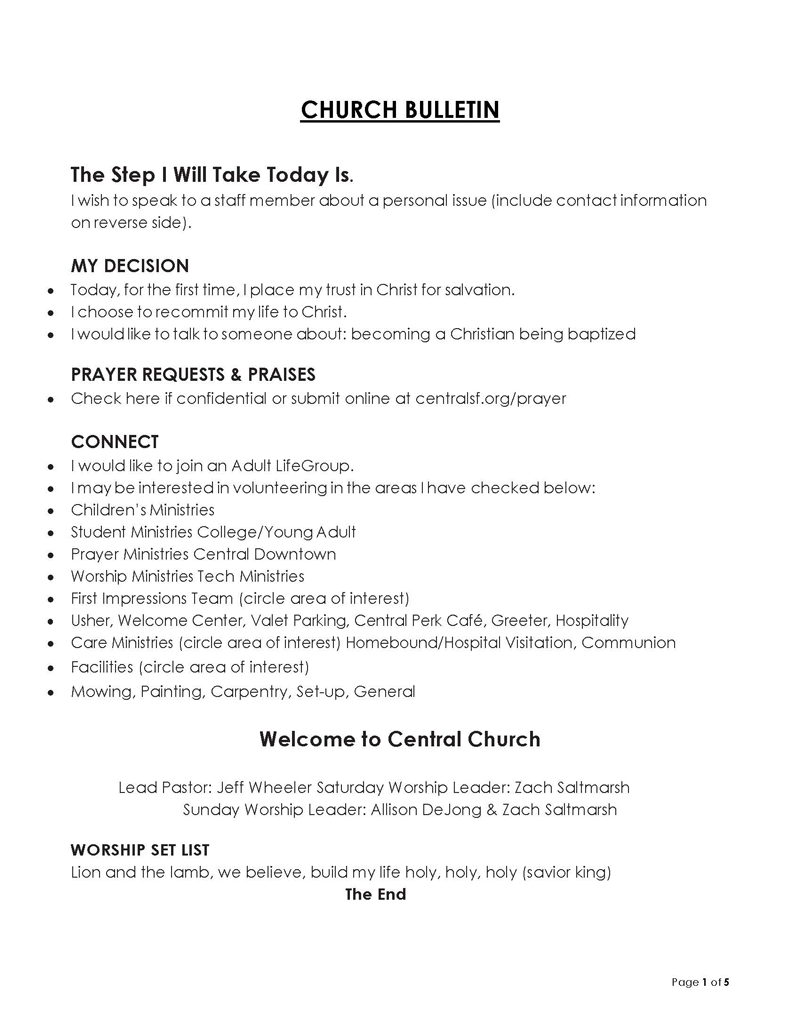 Editable Church Bulletin Template 02 for Word