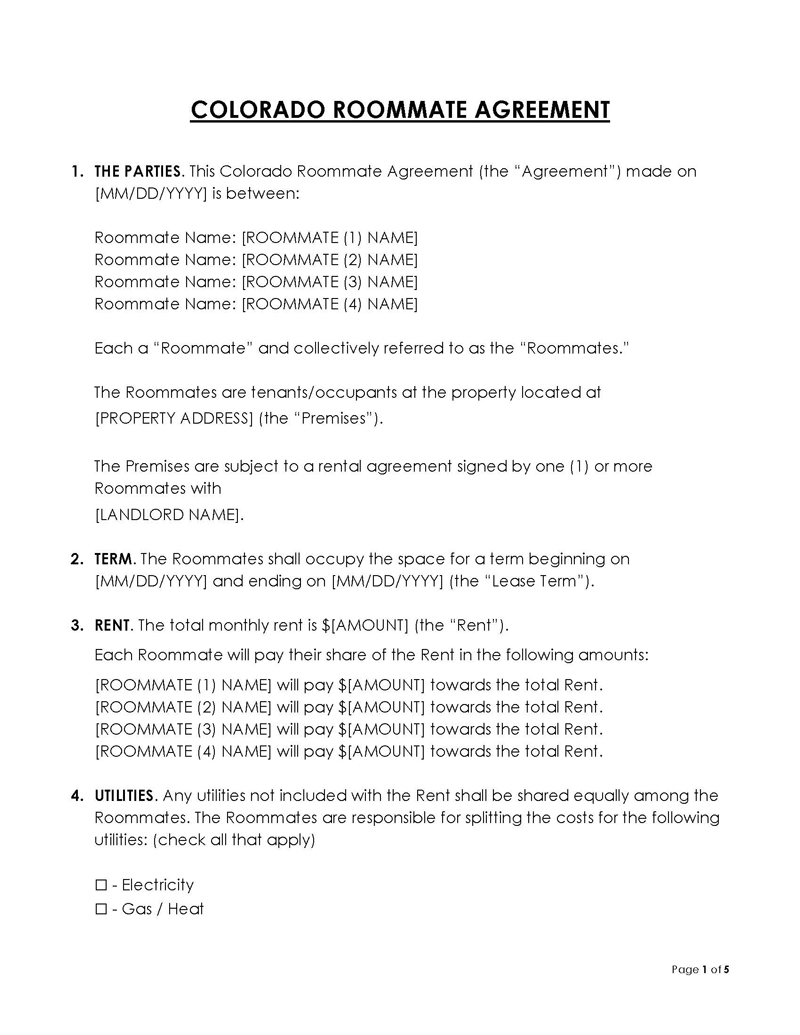 Colorado Roommate lease agreement