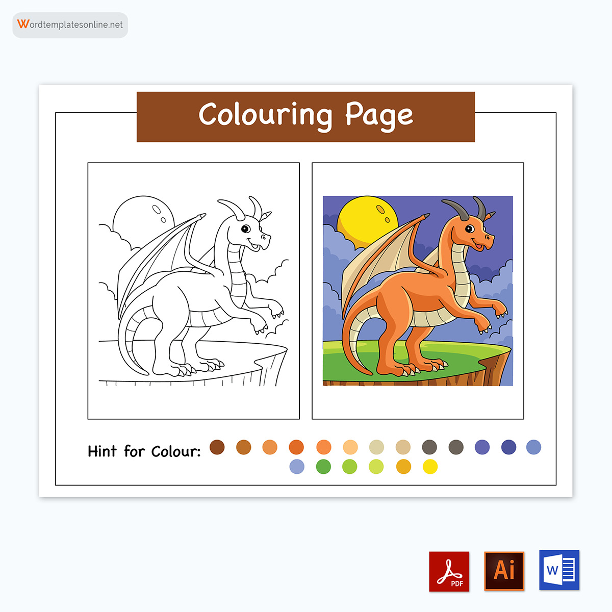 Great Printable Dinosaur Coloring Page for Kids for Word and Adobe File