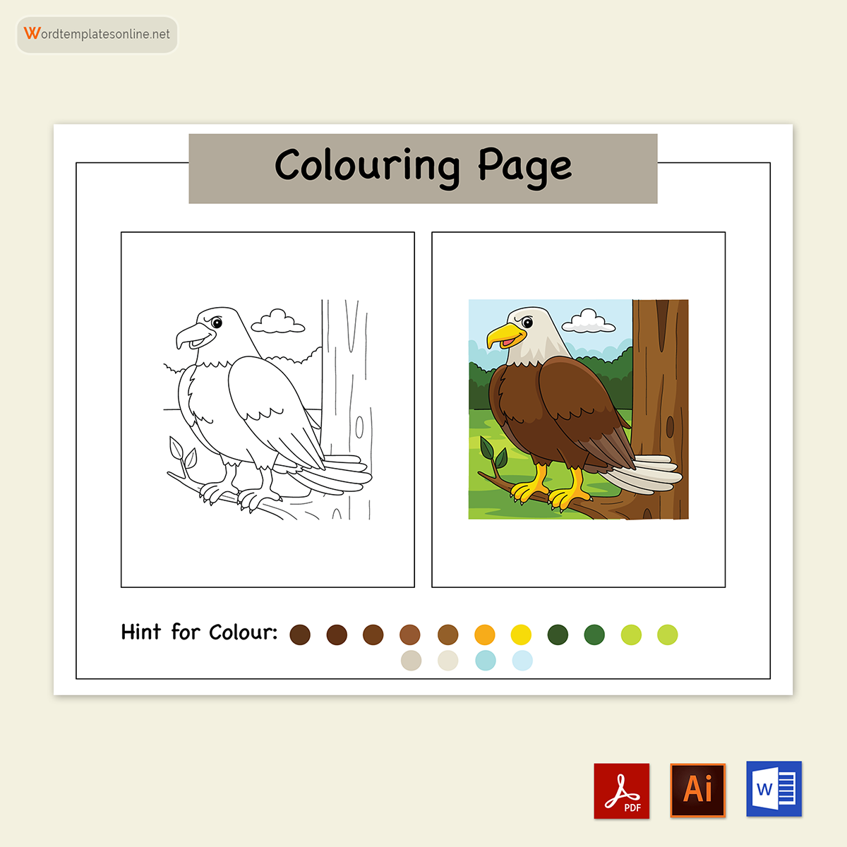 Great Printable Eagle Coloring Page for Kids for Word and Adobe File