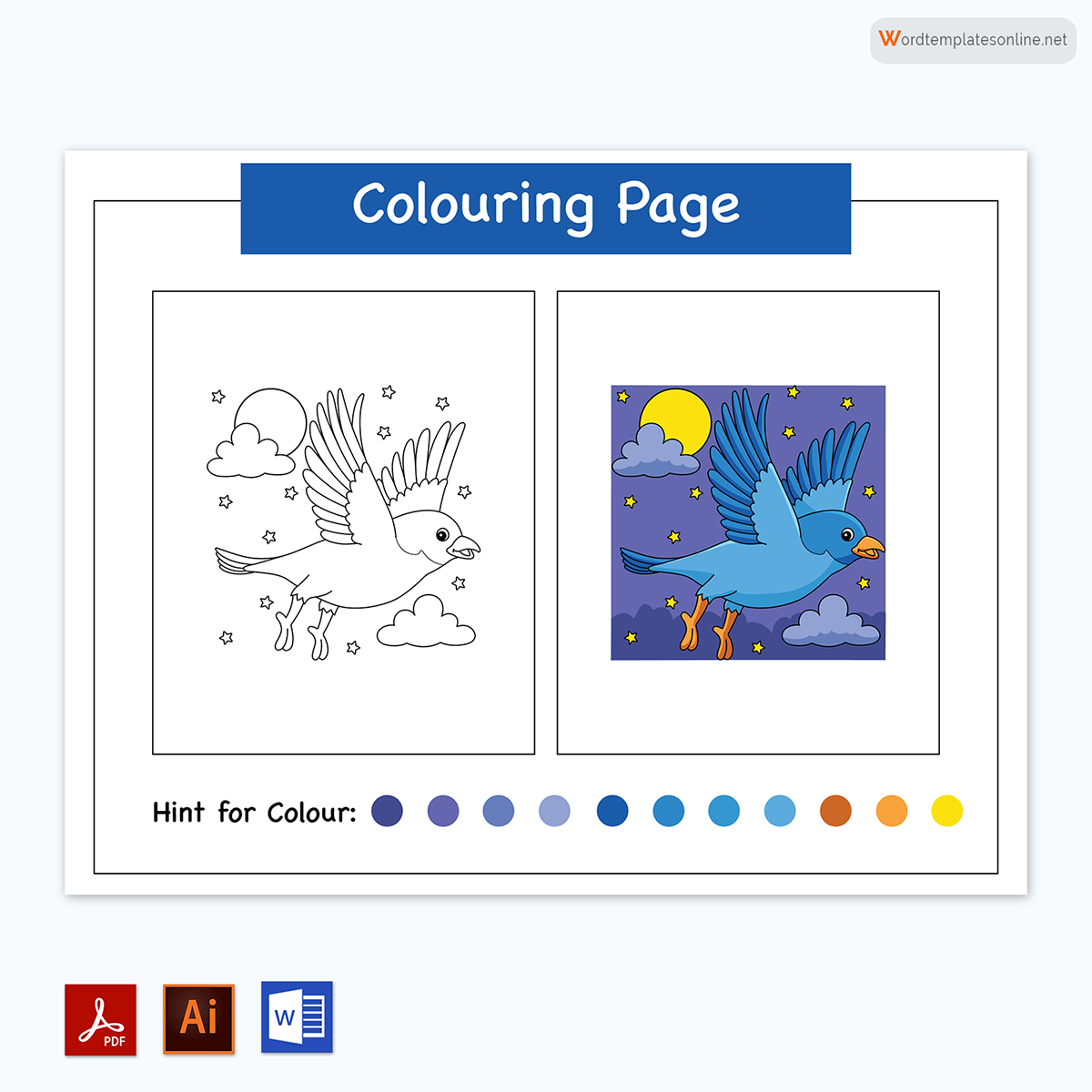 Free Customizable Night Bird Coloring Page for Kids for Word and Adobe File
