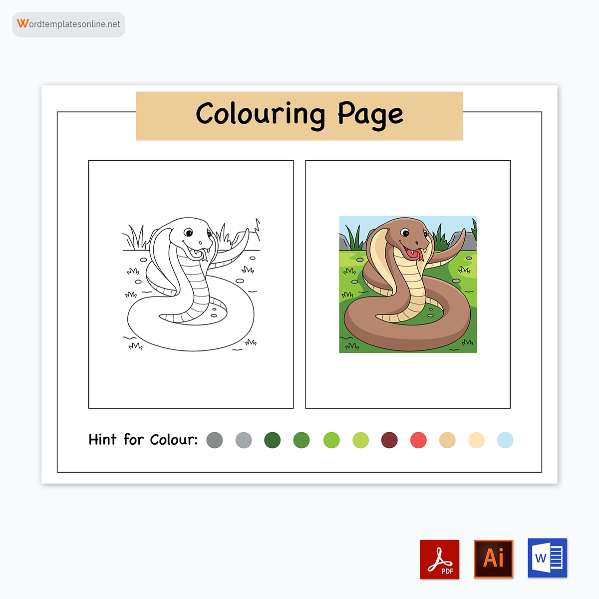 Free Customizable Snake Coloring Page for Kids for Word and Adobe File