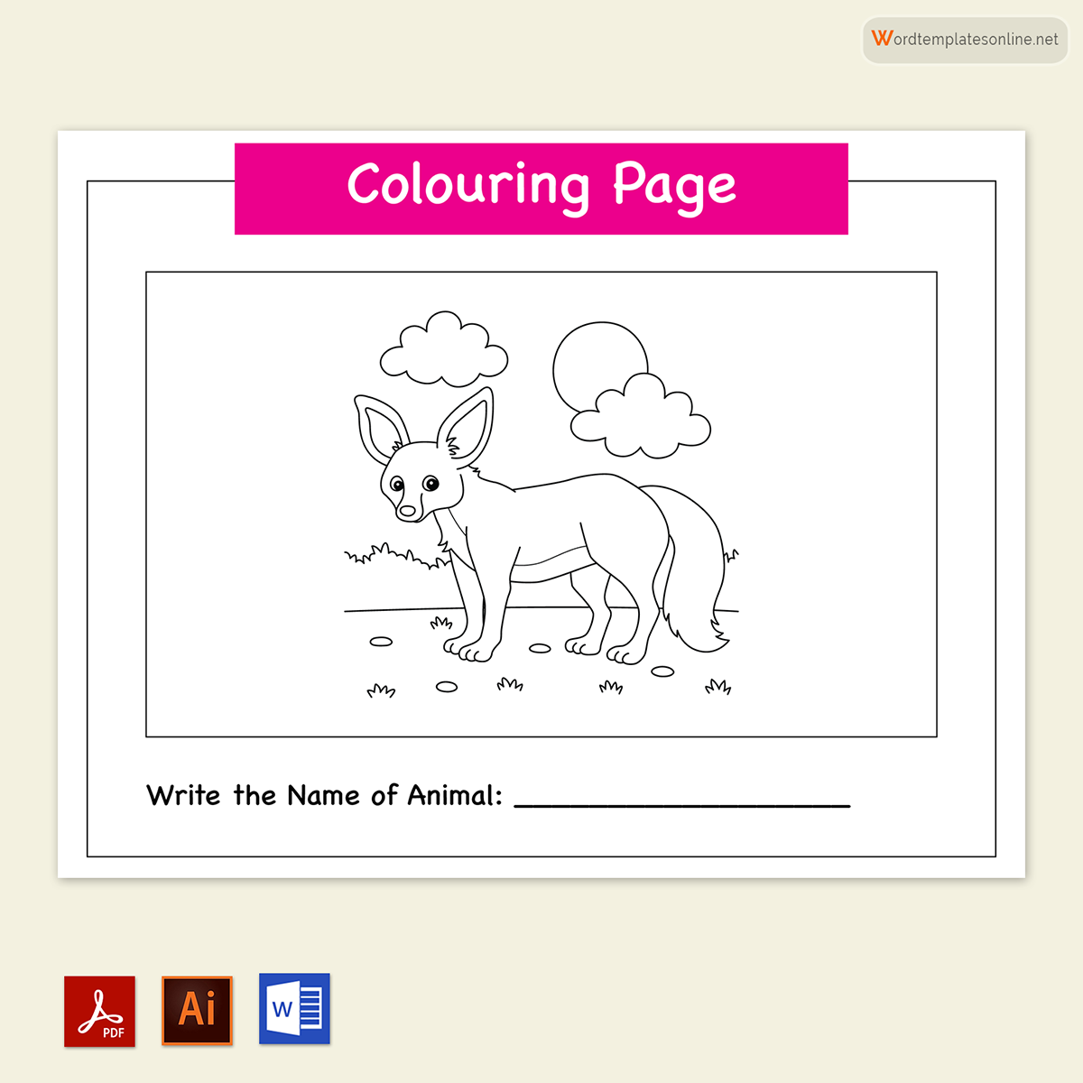 Free Customizable Wolf Coloring Page for Kids for Word and Adobe File