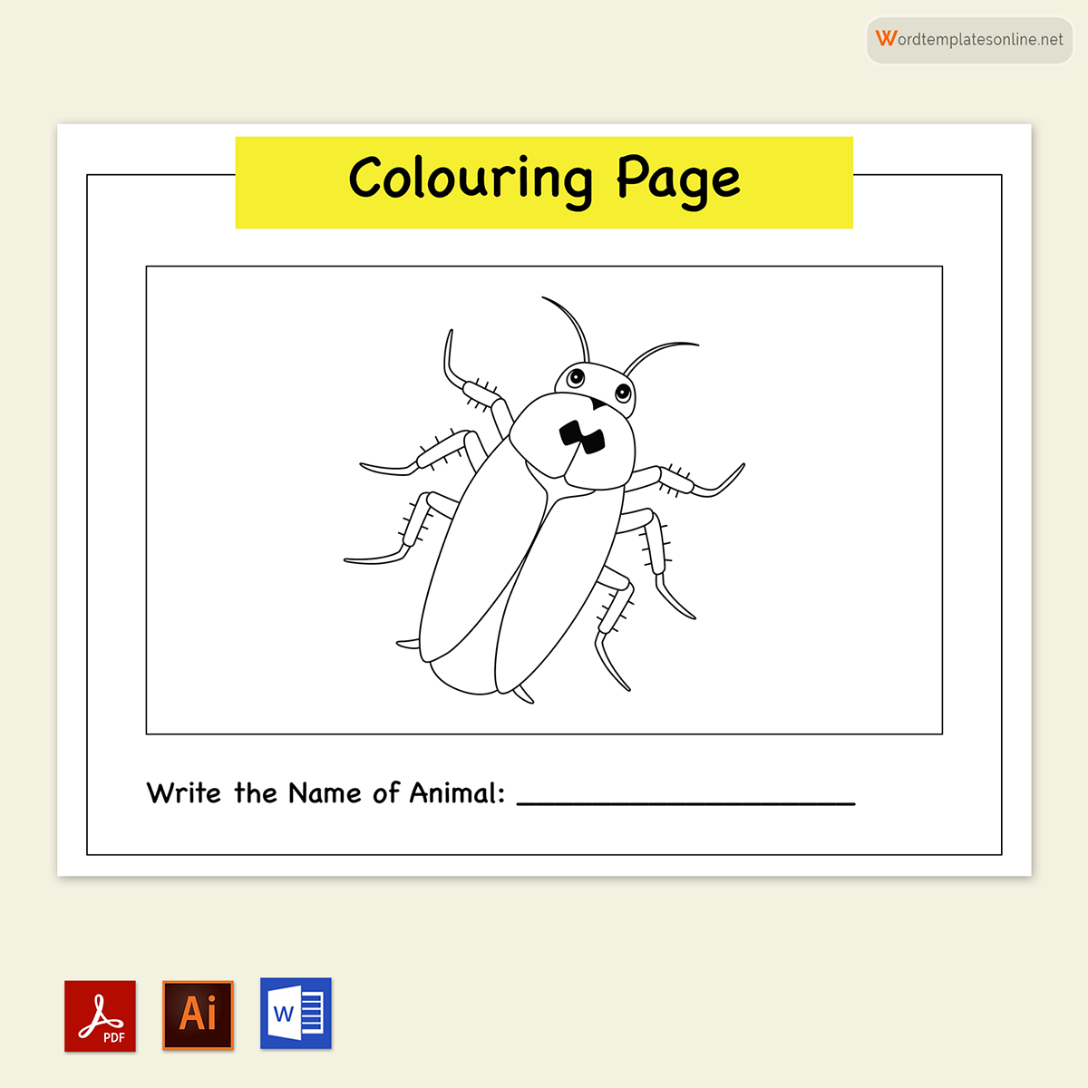 Professional Fillable Insect Coloring Page for Kids for Word and Adobe File
