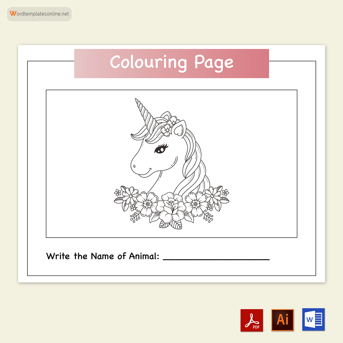 Professional Fillable Unicorn Coloring Page for Kids for Word and Adobe File