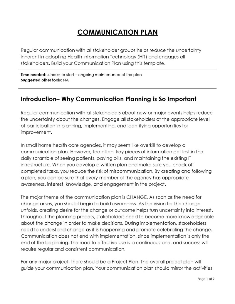 Free Communication Plan Template - PDF Download