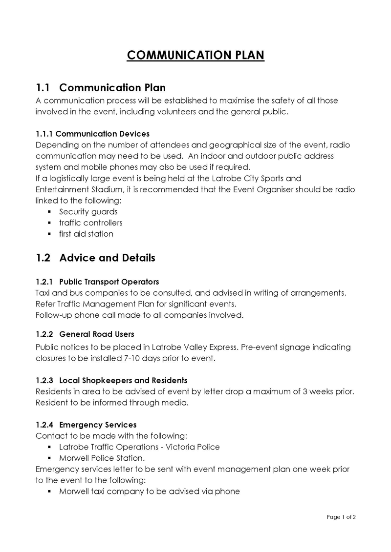Communication Plan Template - Editable PDF Form