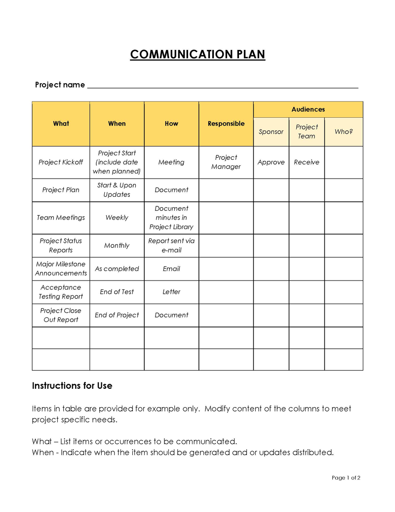 Communication Plan Template - Word Document