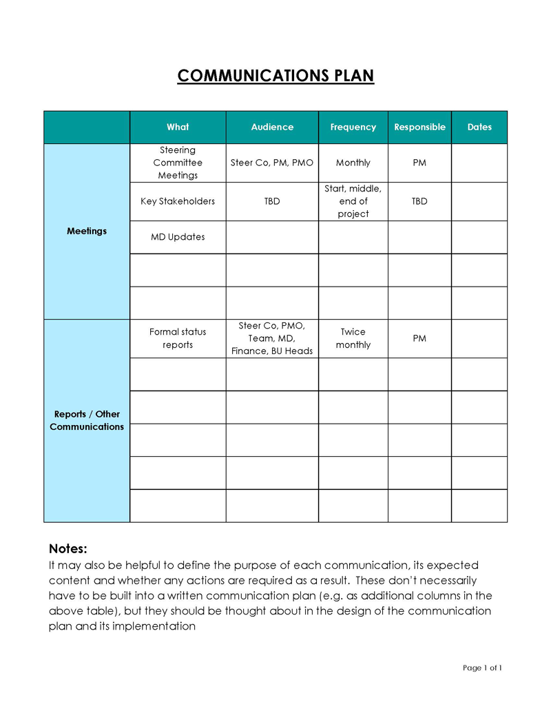 Communication Plan Template - Free Example