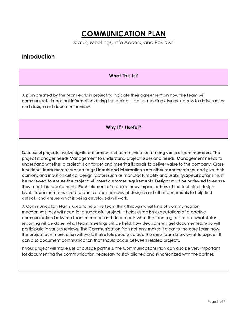 Communication Plan Template - Editable PDF
