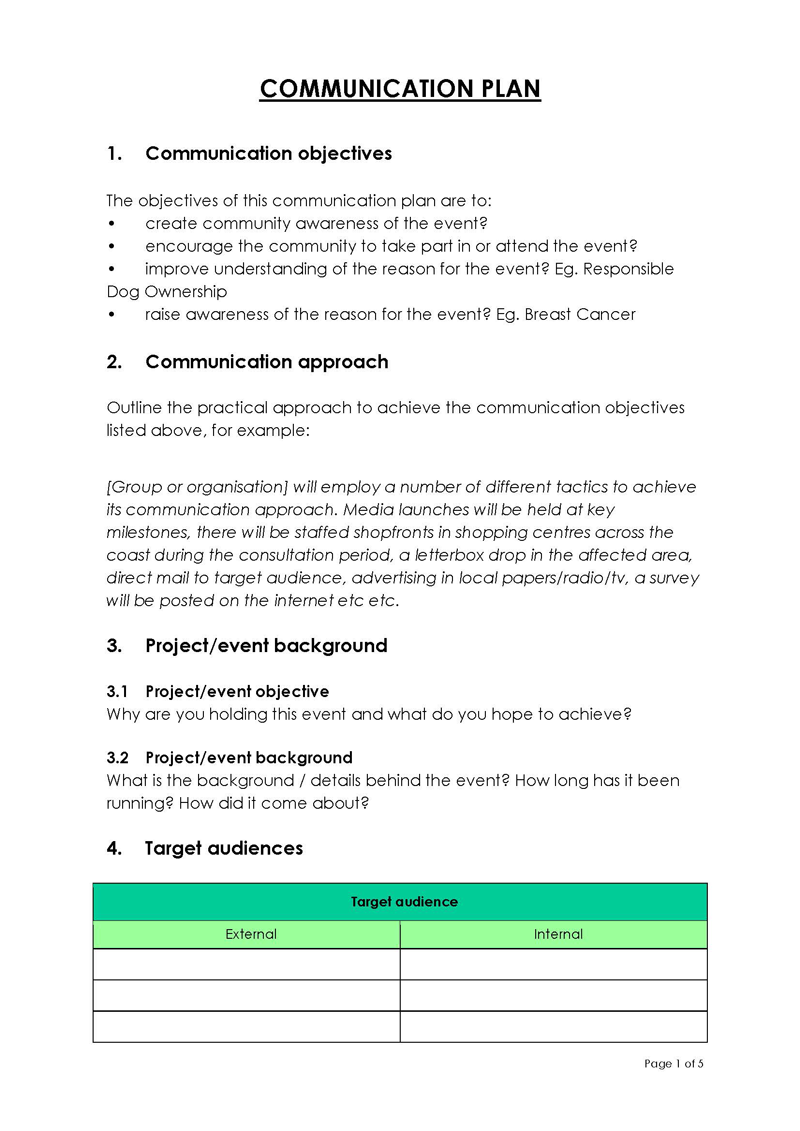 Communication Plan Template - Word Format Download