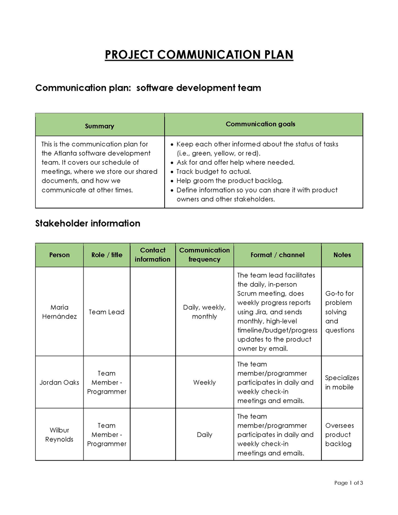 Communication Plan Template - PDF Example