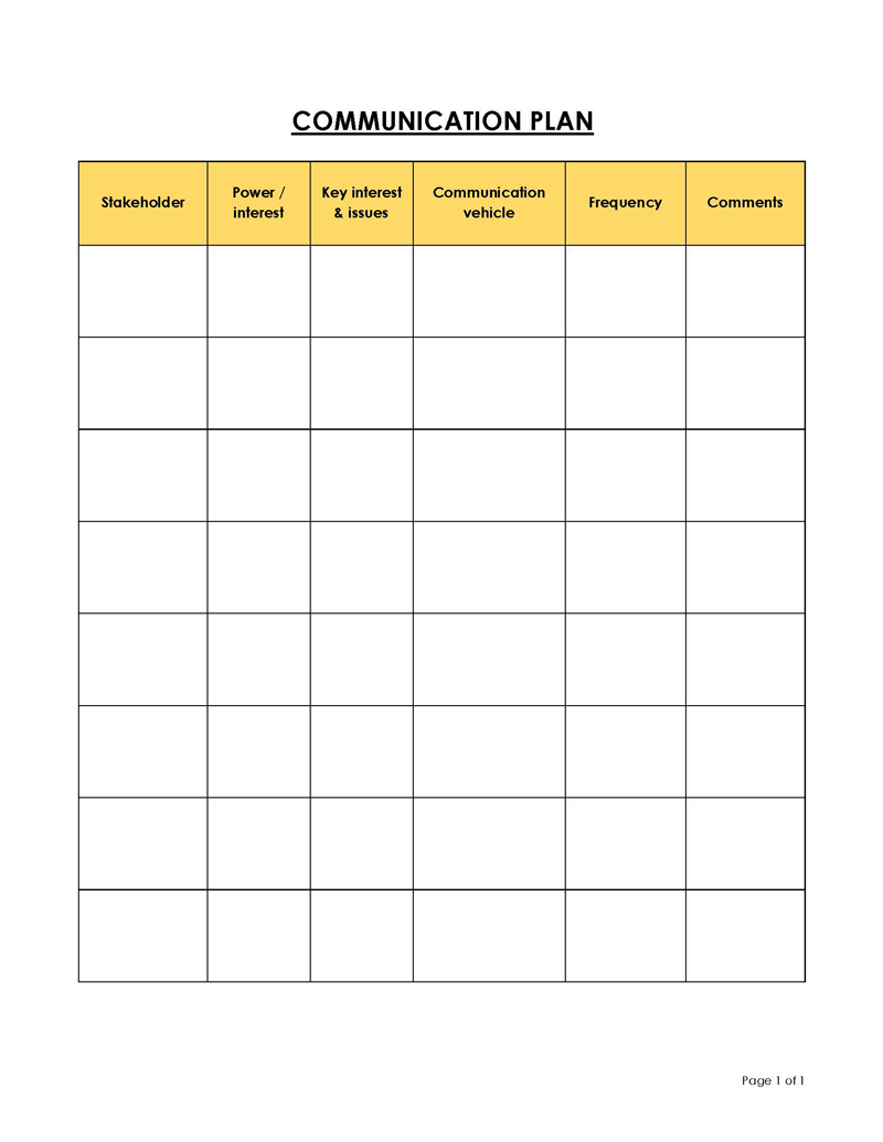 Free Communication Plan Template 17 for Word File