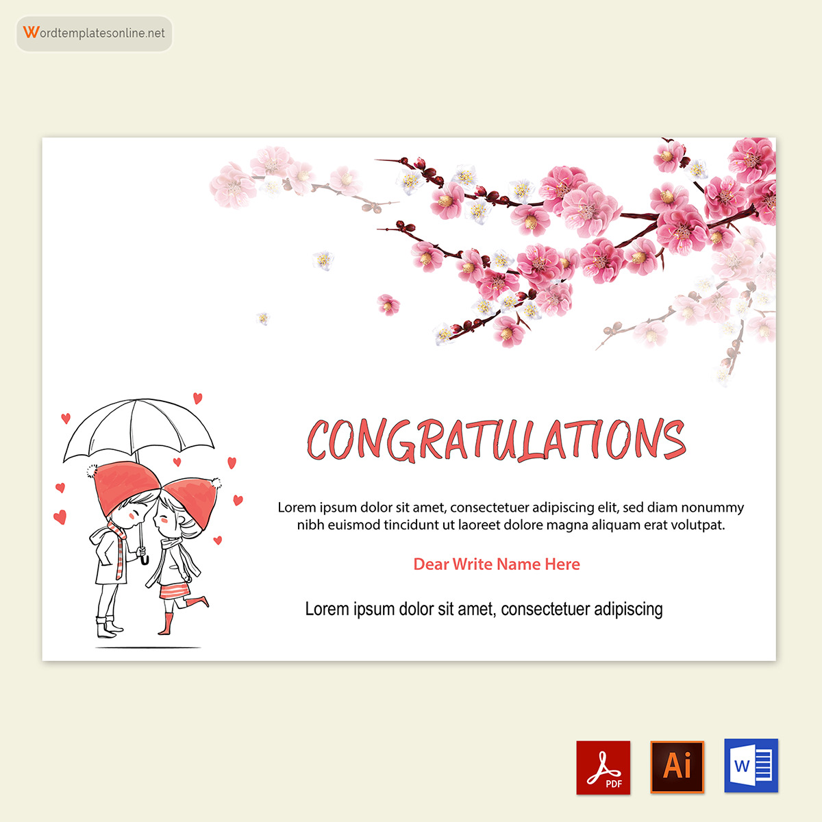"Editable congratulations card template in Word"