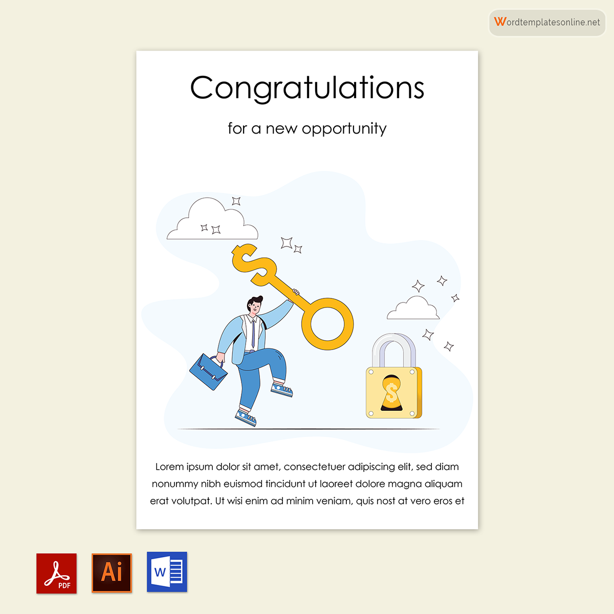 "Sample congratulations greeting card in Word"