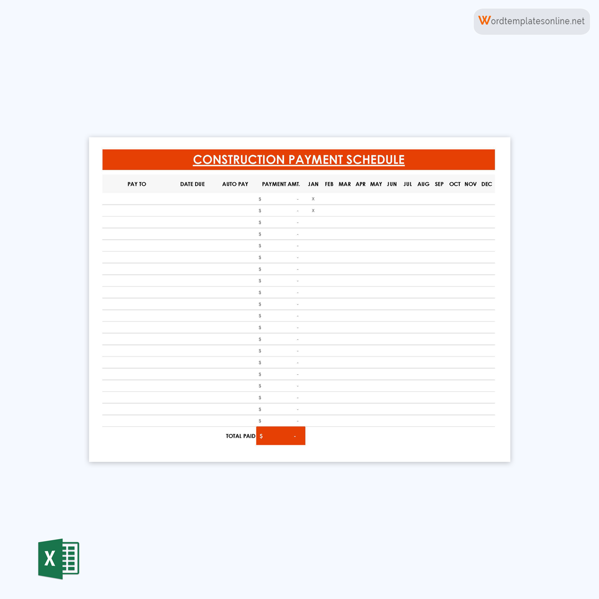 Construction Schedule Template - Excel - Editable