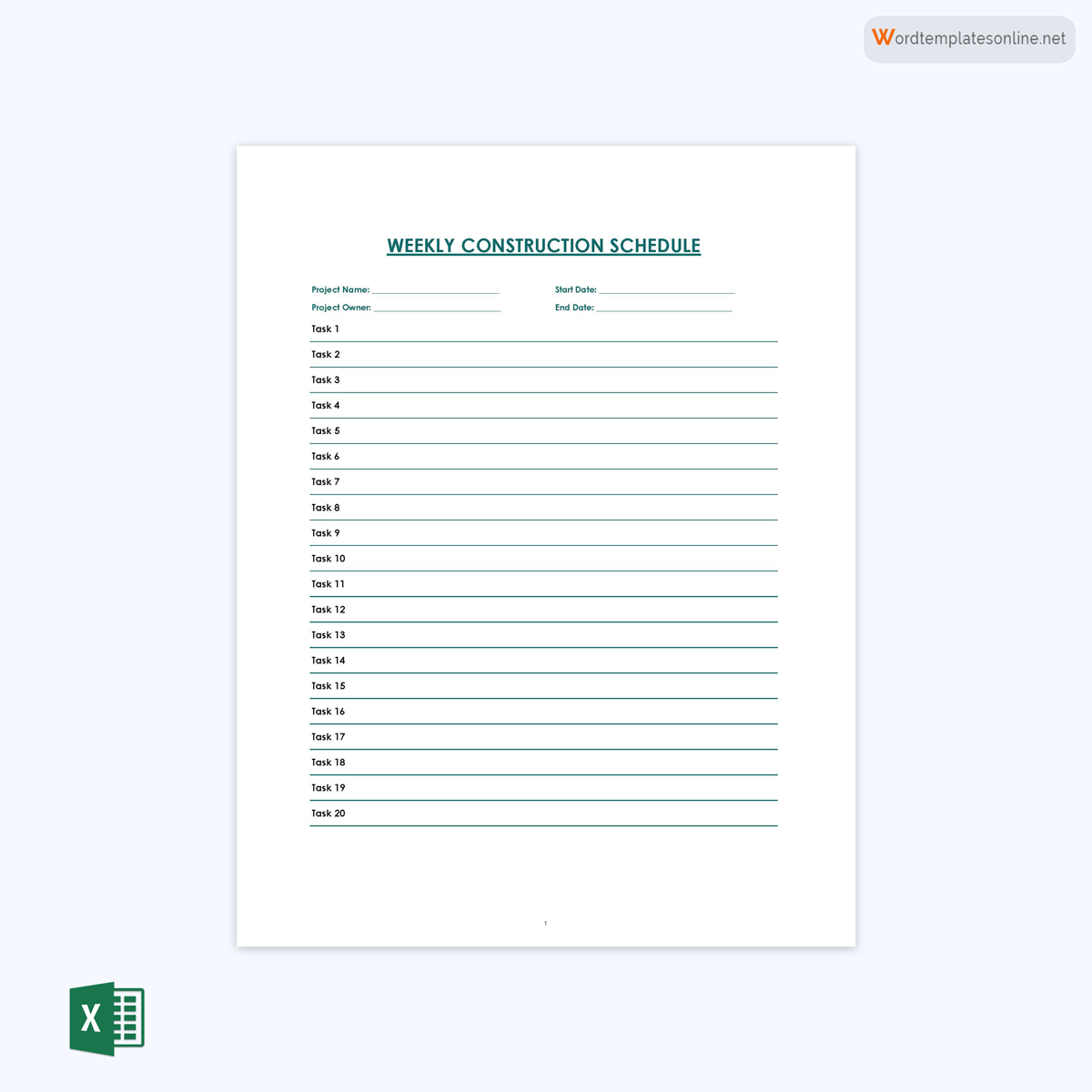 Free Editable Weekly Construction Schedule Template 01 in Excel Format