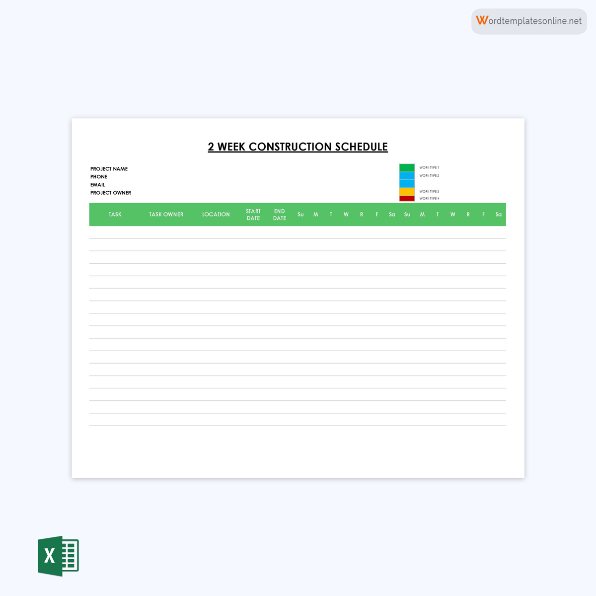 Great Printable 2 Week Construction Schedule Template 01 in Excel Format