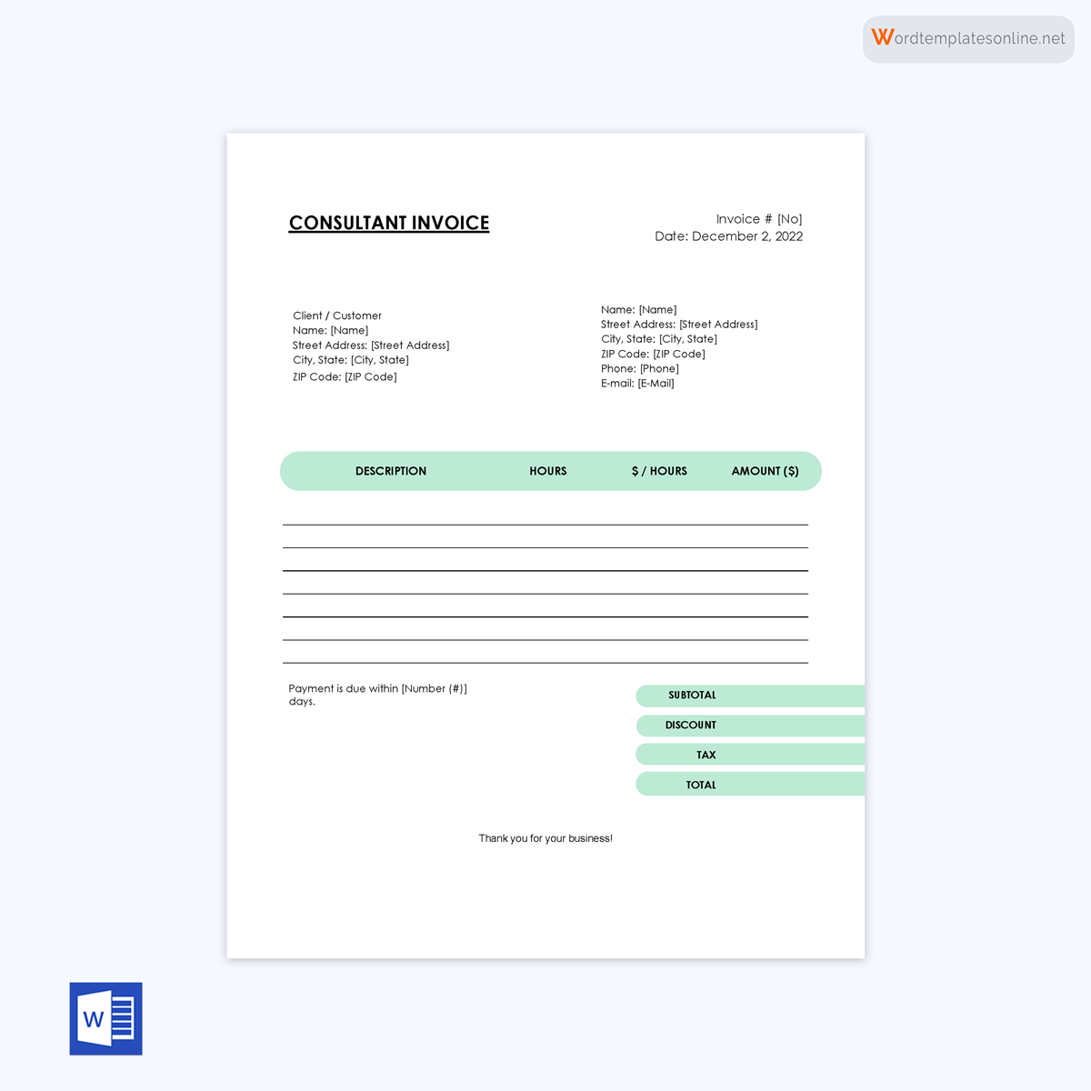 Editable consultant invoice example - printable form