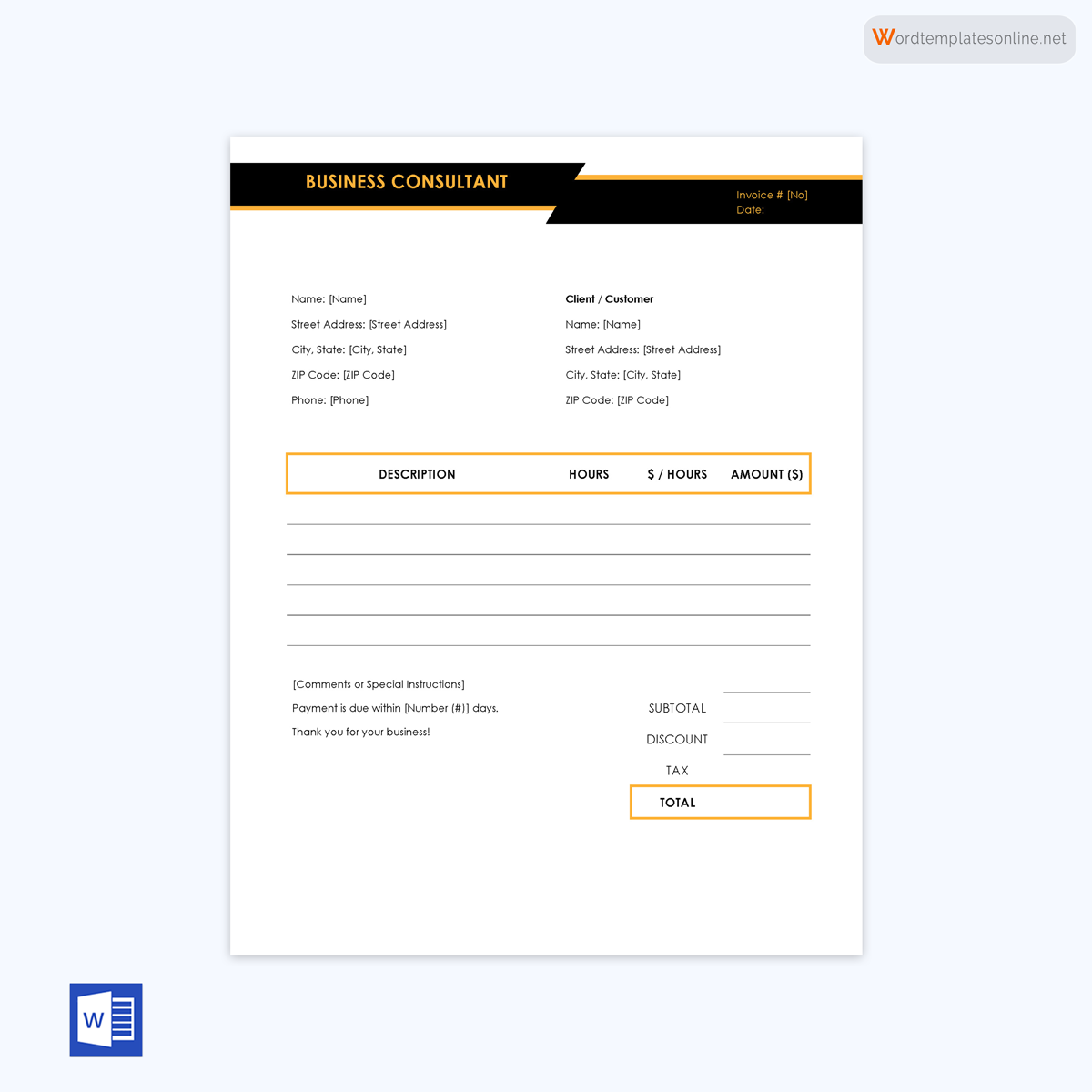 Example of consultant invoice - printable template