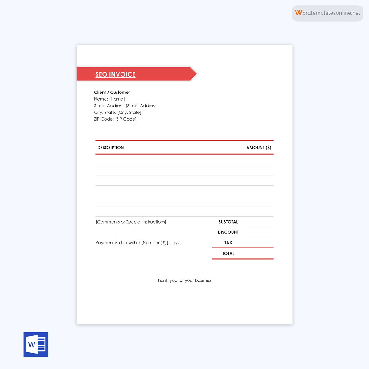 Printable consultant invoice template - free sample