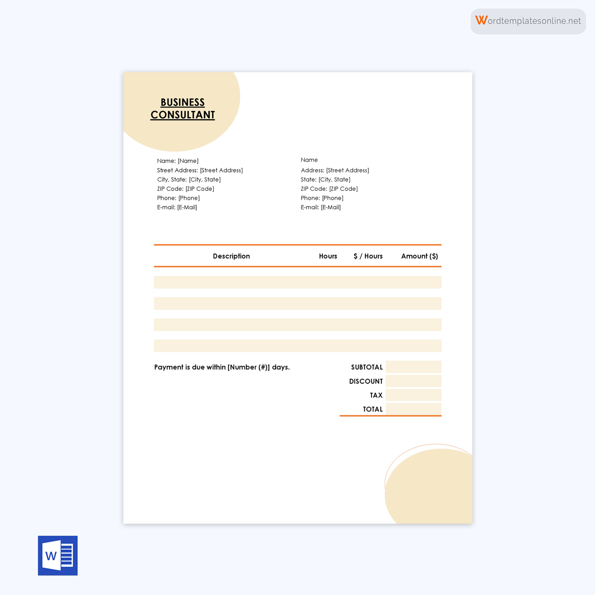 Business Consultant invoice template - editable PDF form