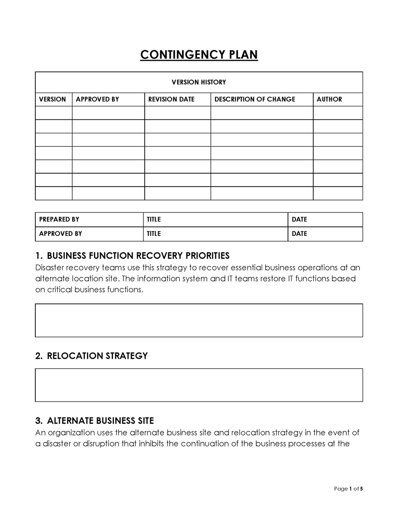 Free Downloadable General Contingency Plan Template 04 in Word Format