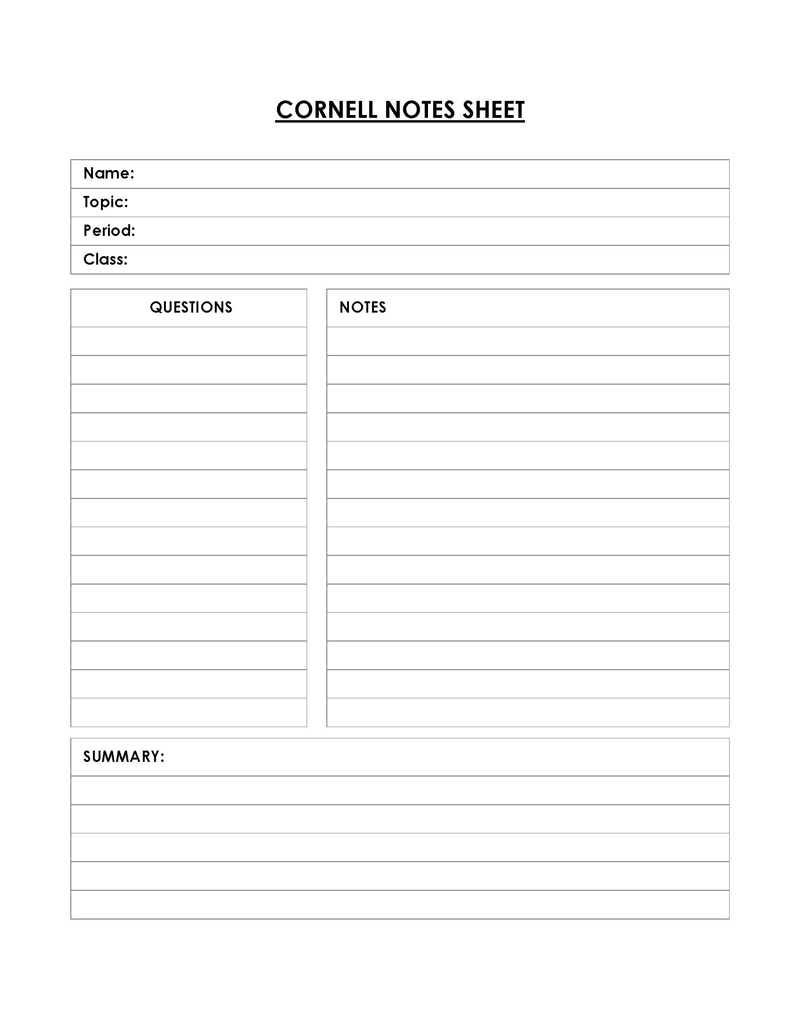 Free Cornell Note Template