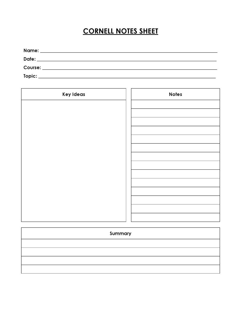 Printable Cornell Note Template