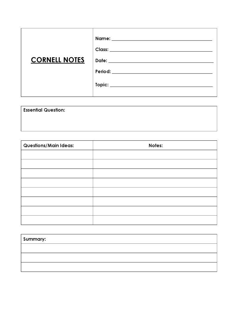Editable Cornell Note Format