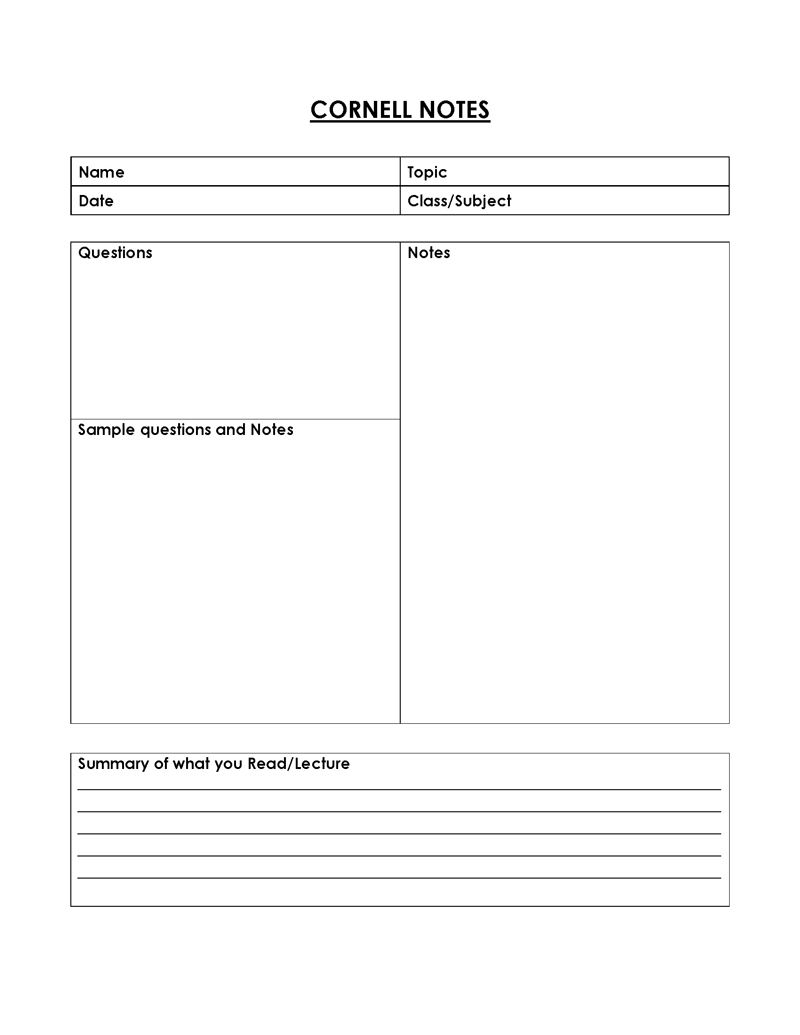 Professional Cornell Note Example