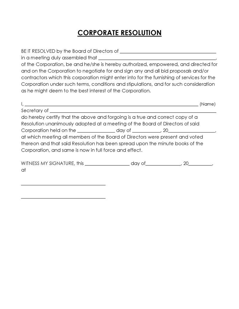  free corporate resolution form