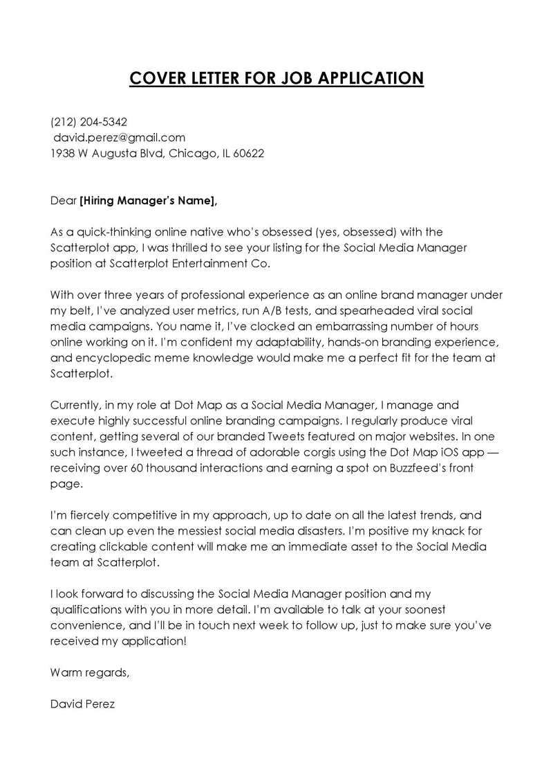 Cover letter sample PDF