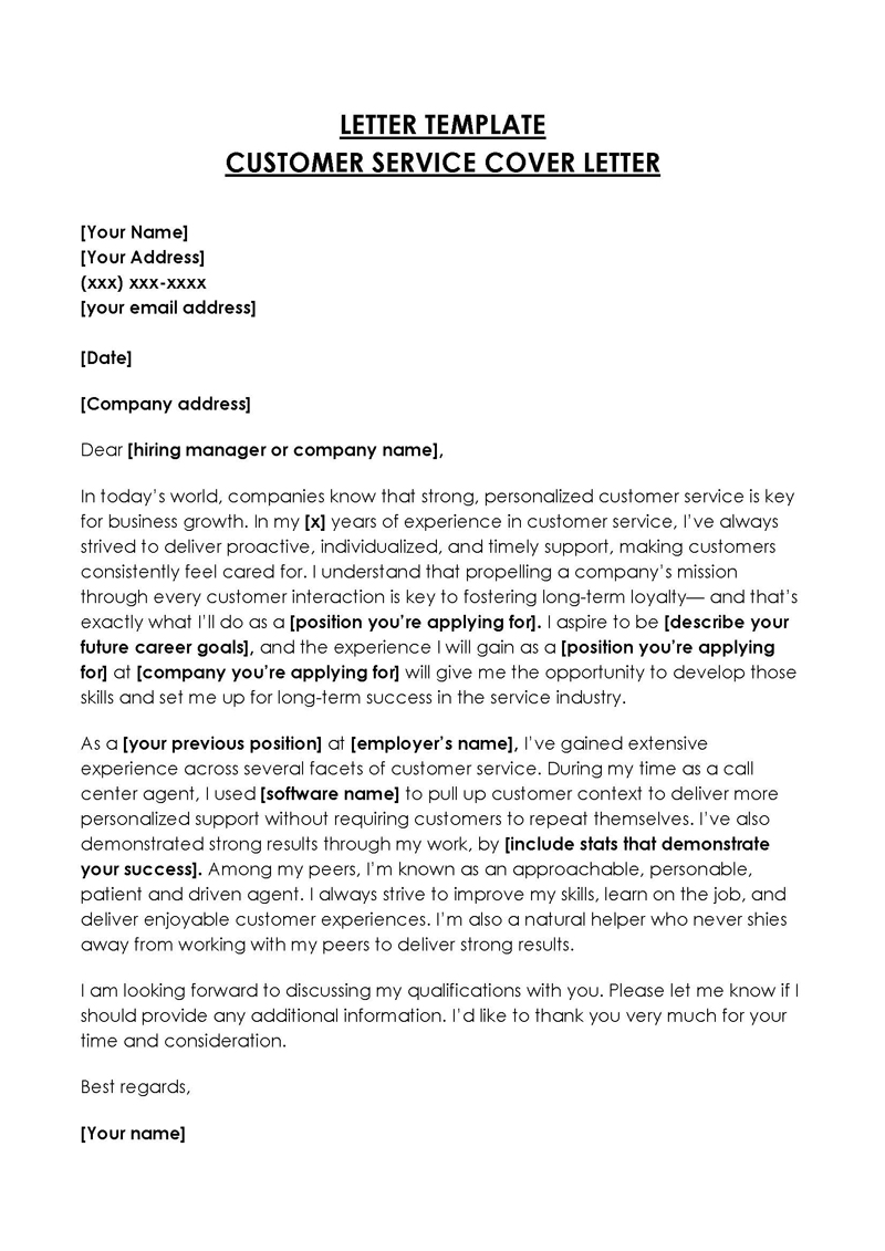  customer service cover letter with experience