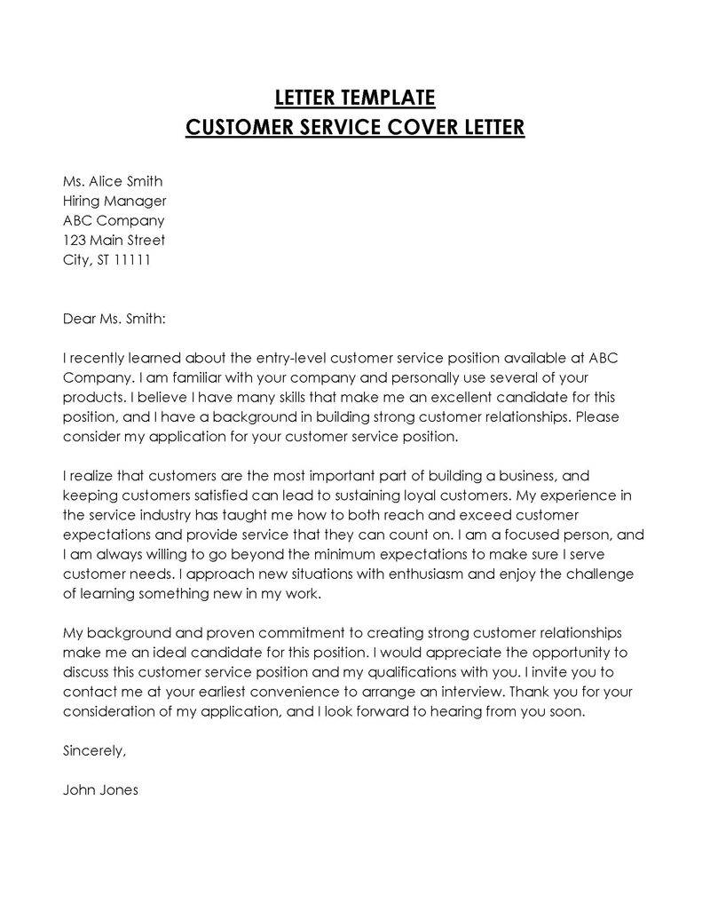 Customer Service Cover Letter Format