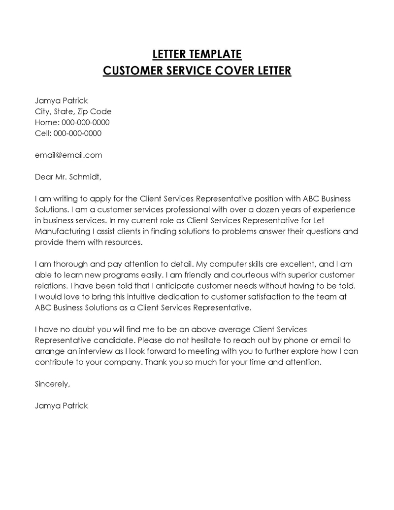 Word Customer Service Cover Letter