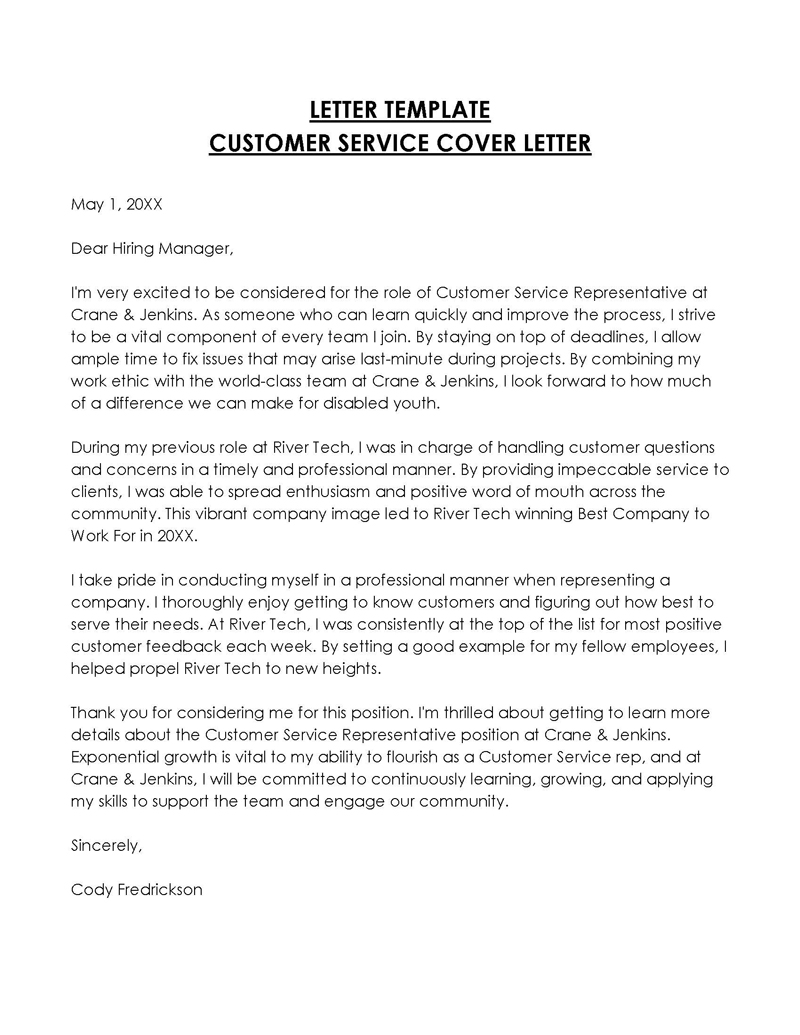 Free Customer Service Cover Letter