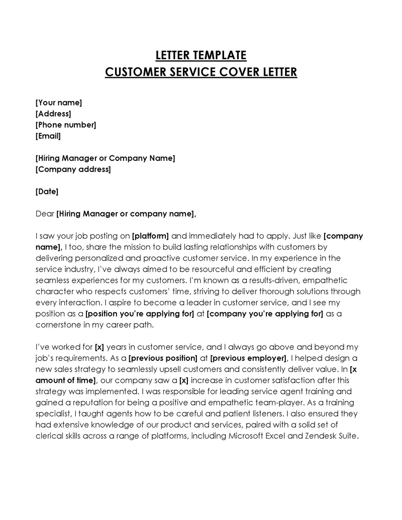 Customer Service Cover Letter Sample