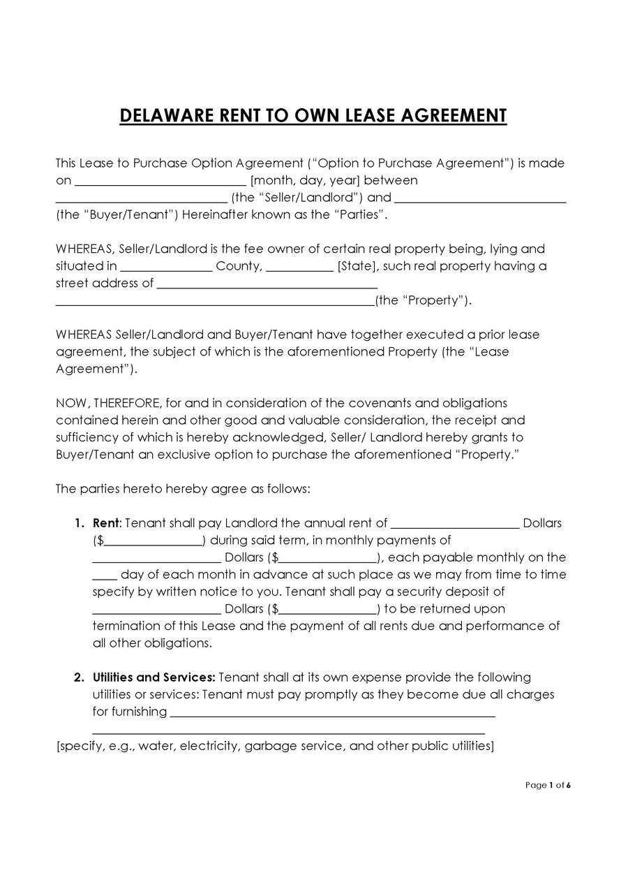 Delaware Rent-to-Own Lease Agreement