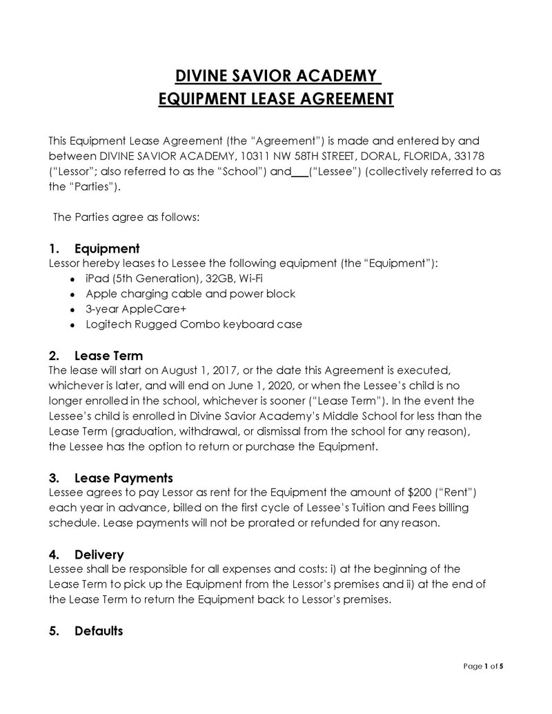 short-term equipment rental agreement