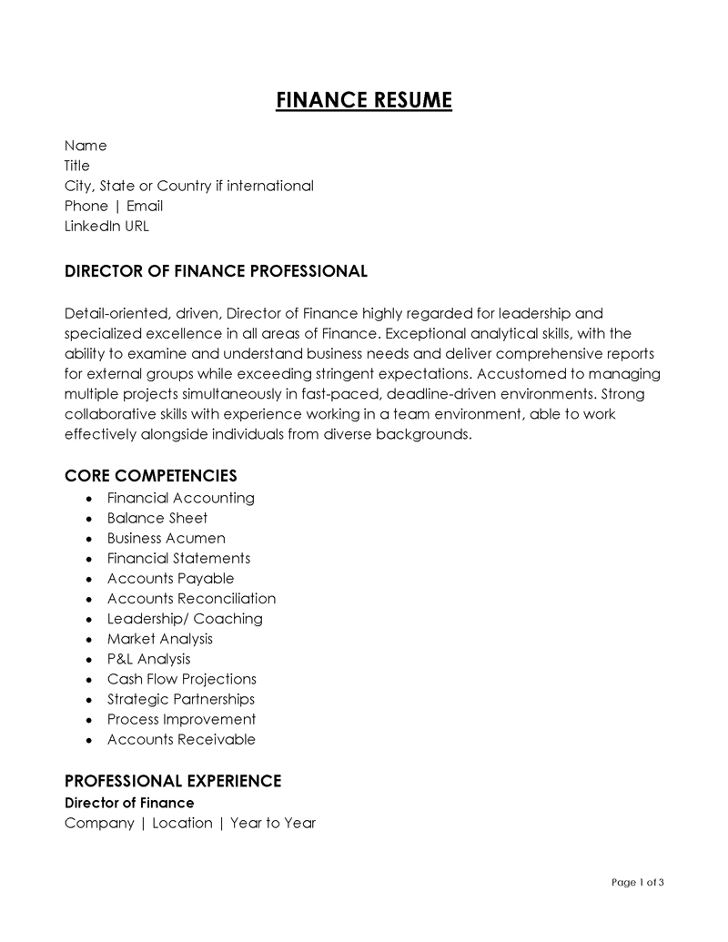 summary for finance resume
