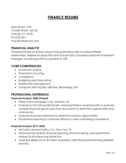 Building a Good Finance Resume (Examples & Templates)