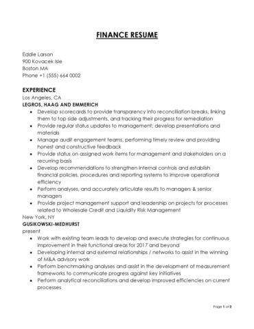 Building a Good Finance Resume (Examples Templates)