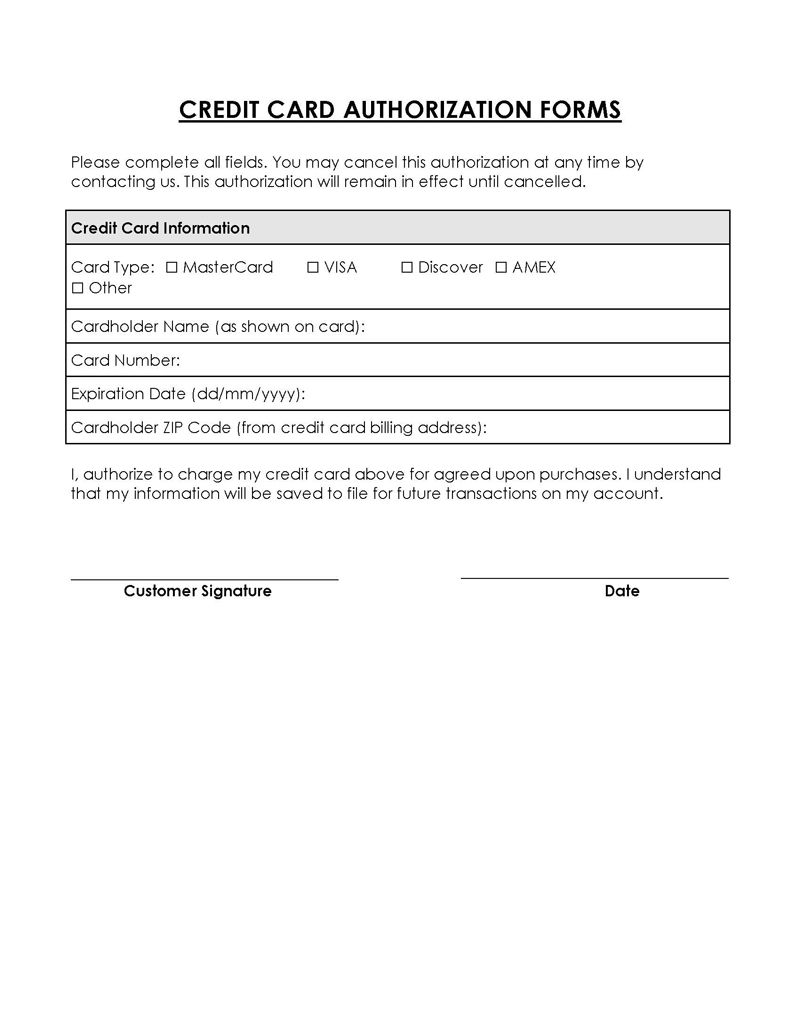 Printable Credit Card Authorization Form 01